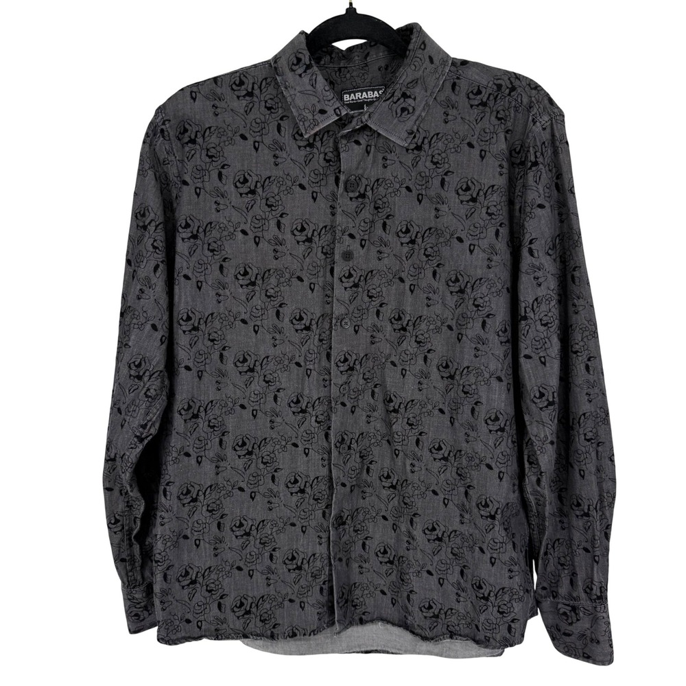 Barabas Floral Rose Button Down Mens Medium Charcoal Grey Excellent Slim Fit